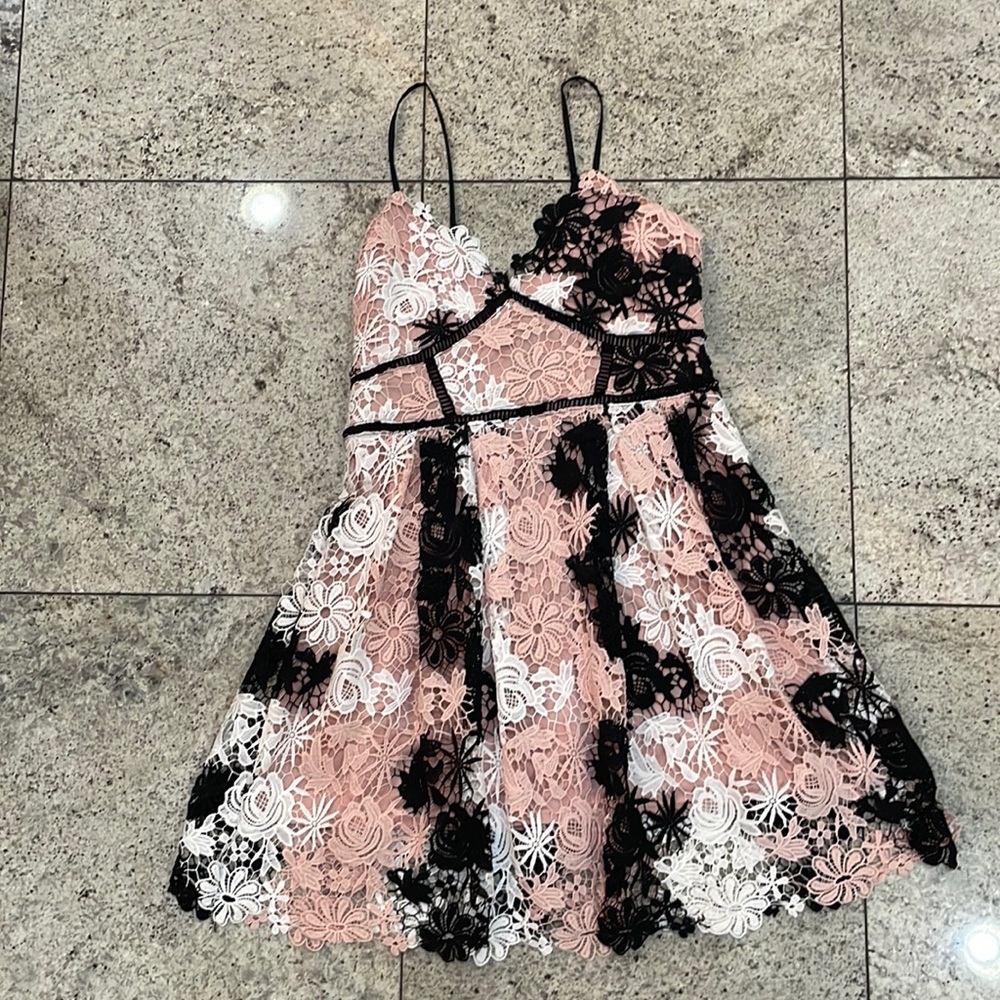 Aqua Black/ivory/blush mini dress, size large